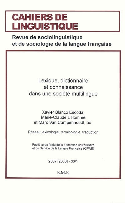 Lexique, dictionnaire et connaissance dans une société multilingue