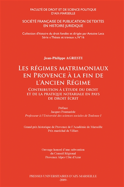 Les régimes matrimoniaux en Provence à la fin de l’Ancien Régime