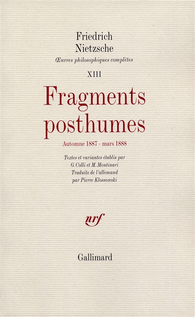 Fragments posthumes : automne 1887 - mars 1888