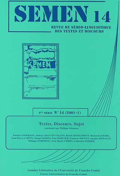 Textes, discours, sujet : actes de la table ronde interdisciplinaire des 18 et 19 mai 2000