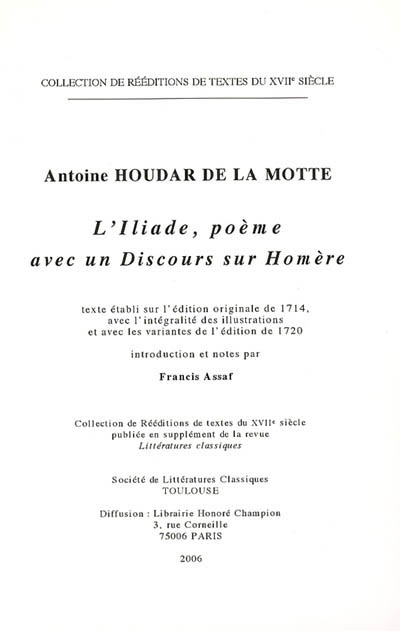 L'Iliade, poème ; avec un Discours sur Homère