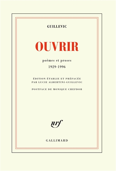 Ouvrir : poèmes et proses, 1929-1996