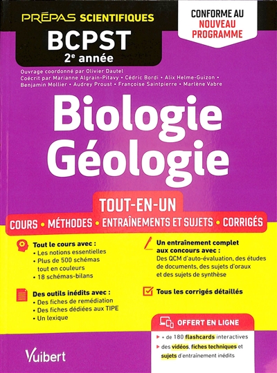 Biologie Géologie : BCPST 2e année : tout-en-un : cours, méthodes, entraînements et sujets, corrigés