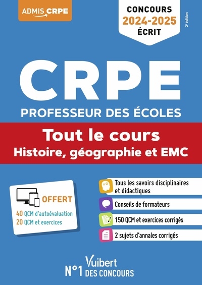 CRPE, professeur des écoles : tout le cours histoire, géographie et EMC : concours écrit 2024-2025
