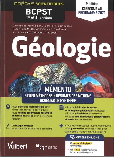 Géologie : mémento : fiches méthodes, résumés des notions, schémas de synthèse : BCPST 1re et 2e années