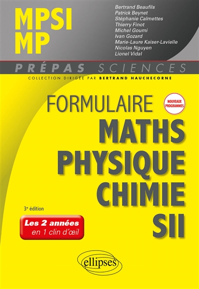 Formulaire MPSI, MP mathématiques, physique, chimie, SII
