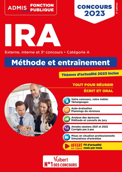 IRA : externe, interne et 3e concours : catégorie A : méthode et entraînement : concours 2023