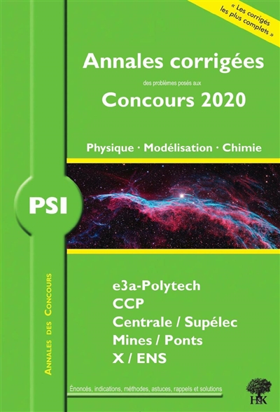 Physique, modélisation, chimie : PSI : 2020