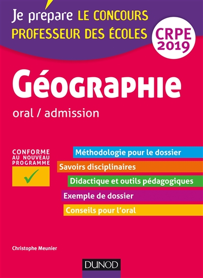 Géographie : oral-admission : professeur des écoles, concours 2019 : CRPE 2019